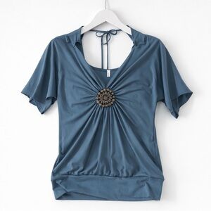 Blue Blouse with Decorative Accent